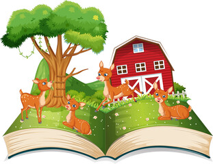 Canvas Print - Storybook with deers in the farmyard