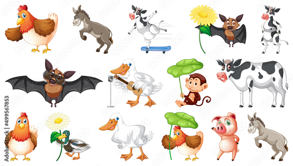 Many farm animals on white background Stock Vector | Adobe Stock