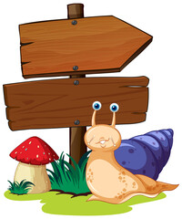 Wall Mural - Sign board with snail on white background