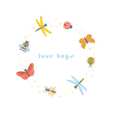 Love Bugs Print Cute Flat Style Illustration