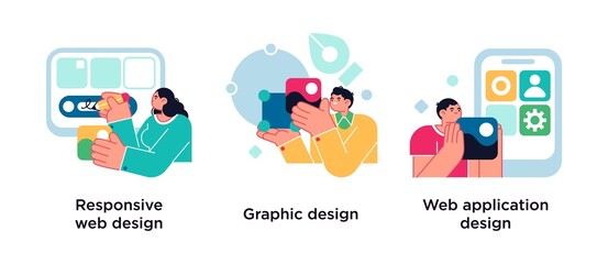 Wall Mural - adaptive programming icons set. multi device development, software engineering. responsive web desig