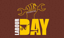 International Workers Day May First Grey Modern Banner, Sign, Card, Design, Concept With Black Text And Construction Worker Icon On A Light Backgroundn, 1 May Day, Happy Labour Day