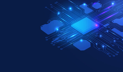 Leinwandbilder - Abstract CPU Digital Cloud Storage Driving System Concept with Circuit Board Line Technological Communication Transfer Blue Color Vector Background.
