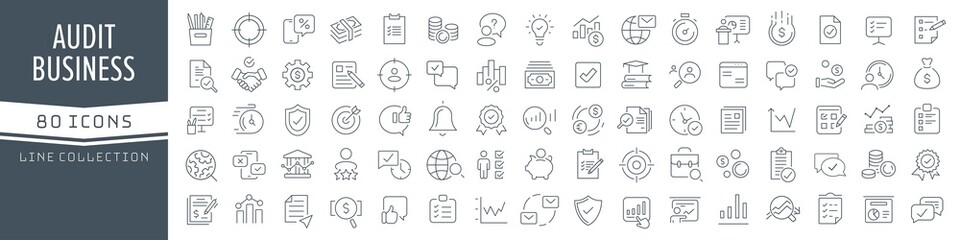 Fototapete - Audit and business line icons collection. Big UI icon set in a flat design. Thin outline icons pack. Vector illustration EPS10