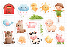 Happy Farm Sticker, Vector Illustration