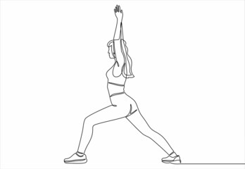 Poster - continuous line drawing of women fitness yoga concept vector health illustration