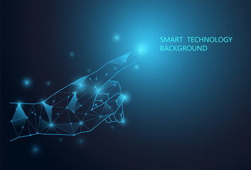 Smart technology background, Hand pointing finger low poly wireframe, Vector