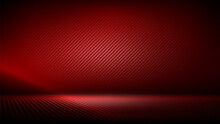 Studio Interior With Carbon Fiber Texture. Modern Carbon Fiber Textured Red Black Interior With Light. Background For Mounting, Product Placement. Vector Background, Template, Mockup