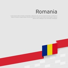 Romania Flag Background. State Romanian Patriotic Banner, Cover. Ribbon Color Flag Of Romania On A White Background. National Poster. Business Booklet. Vector Tricolor Flat Design