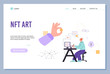 © Kudryavtsev - NFT art market website with entrepreneur posting artwork, vector illustration.
