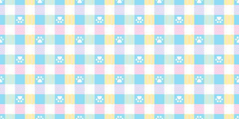 Wall Mural - dog paw seamless pattern footprint cat tartan plaid checked french bulldog vector cartoon scarf isolated repeat wallpaper tile background doodle illustration design