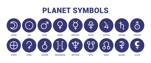 Wall Mural - planet symbol set. mars, venus, mercury and moon. sun, pluto, jupiter and saturn. uranus, earth, cer