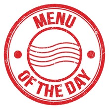 MENU OF THE DAY Text On Red Round Postal Stamp Sign