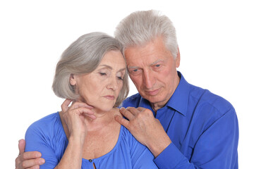 Sticker - Portrait of sad senior couple on white background