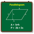 graphics showing the area and perimeter of a parallelogram in mathematics