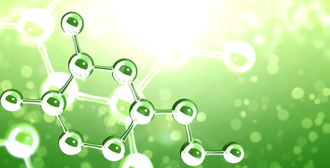 Wall Mural - horizontal banner with models of abstract molecular structure. science or education background with 
