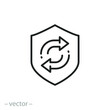 protection system update icon, update app protect or antivirus, shield with arrows rotation, thin line symbol on white background - editable stroke vector illustration