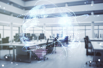Wall Mural - double exposure of abstract digital world map hologram with connections on modern corporate office b