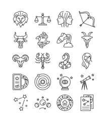 Sticker - Astrology and Zodiac Sign Black Thin Line Icon Set Include of Leo, Scorpio and Taurus. Vector illustration