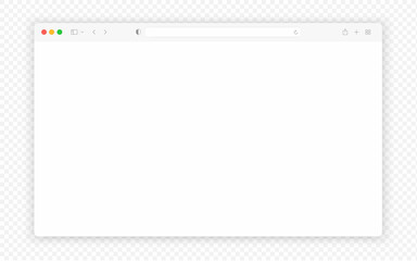 Web browser window white template. Realistic blank browser window with toolbar and shadow. Sample frame design Internet page mockup. PC, laptop, tablet and smartphone empty web page mockup.