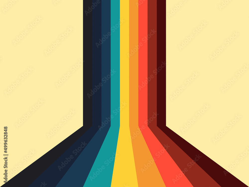 A strip of different colors going forward and rising on a wall, into a ...