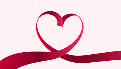 Wall Mural - Red heart. Red silk ribbon. Romantic card background.