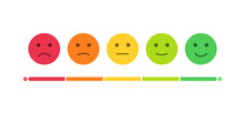 Feedback Emoji Slider Or Emoticon Level Scale For Rating Emojis Happy Smile Neutral Sad Angry Emotions. Five Facial Expression Emojis	
