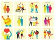 © virinaflora - Background with happy diverse hugging people. Concept of friendship day, unity. Celebration or congratulation of multiracial students or friends.