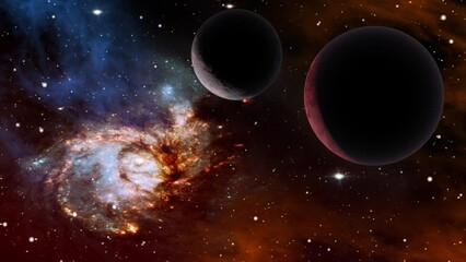 Wall Mural - Space flight slowly moving through universe among planets galaxies stars and nebulae