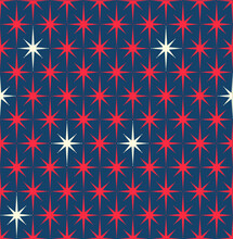 Red, White And Blue Patriotic Mid-century 1950s Modern Starburst Pattern.