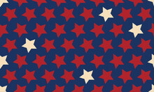 Patriotic Red, White And Blue Star Background, Repeating And Seamless. Americana Vintage Feel With Muted Colors.