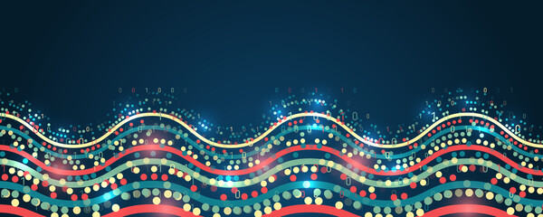 Fototapete - Visualization of a large amount of data. Abstract transformation of information. Processing sorting data fragmentation. Business analytics. The flow of information in the form of waves and particles