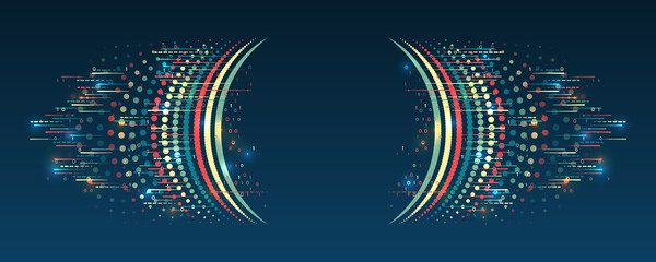 Fototapete - Processing sorting data fragmentation. Business analytics. The flow of information in the form of waves and particles. Visualization of a large amount of data. Abstract transformation of information.
