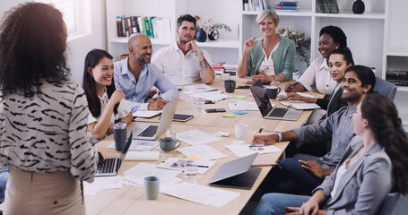 Poster - Keeping everyone informed keeps everyone on track. Shot of a group of businesspeople having a meeting in a modern office.