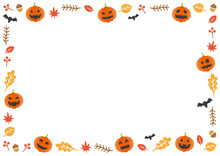 Decorated Background Frame For Halloween. Vector Illustration For Postcards, Banners And Posters.(Jack-o'-lantern And Autumn Leaves Version)