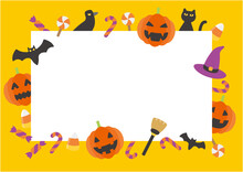 Decorated Background Frame For Halloween. Vector Illustration For Postcards, Banners And Posters.(Orange Version)