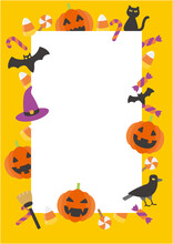 Decorated Background Frame For Halloween. Vector Illustration For Postcards, Banners And Posters.(Orange Version)