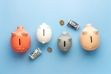 Piggy banks with dollars. Financial planning concept