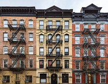 Exterior View Of Old Brick Apartment Buildings In The East Village Neighborhood Of New York City