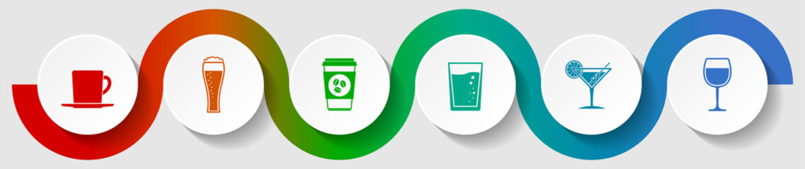 Aufkleber - Drinks concept infographic vector template, restaurant flat design illustration