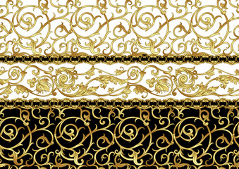 Wall Mural - Seamless pattern, background In baroque, rococo, victorian, renaissance style. Trendy frolar vintage pattern. In gold and black vector illustration