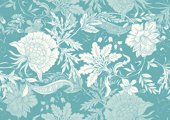 Wall Mural - Fantasy flowers in retro, vintage, jacobean embroidery style. Seamless pattern, background. Vector illustration.