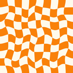 Poster - Twisted checkered colorful background. Abstract vector seamless pattern. Retro wavy psychedelic checkerboard