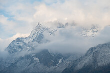 Snow Covered Alps In Near Trimmis In Grison In Switzerland