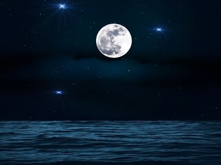 Wall Mural - moon on starry sky bright dark shiny clear nebula star flares fall background copy space template