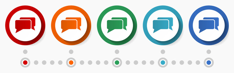 Poster - Chat, dialog concept vector icon set, infographic template, flat design colorful web buttons in 5 color options
