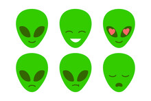 Set Of Alien Emoji Icons. Cute Cartoon Emoticons Vector Illustration.
