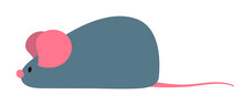 Gray Mouse With A Pink Tail. Simple Vector Illustration.