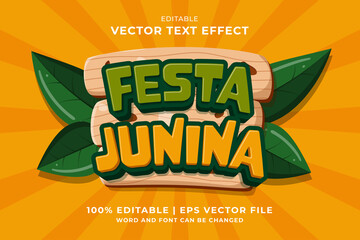 Poster - Editable text effect Festa Junina 3d Cartoon template style premium vector