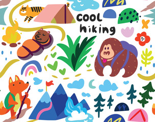 Wall Mural - Cool hiking seamless pattern. Vector illustration